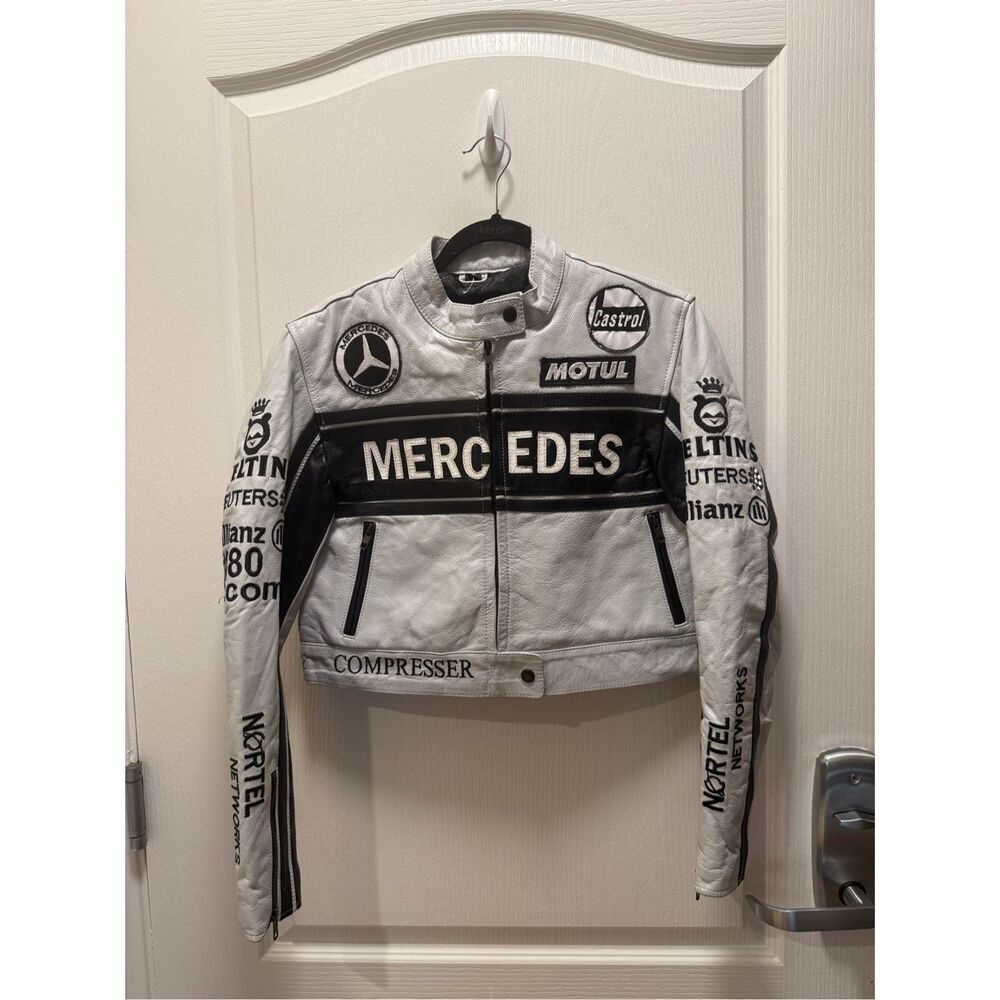Vintage Mercedes Vegan Leather Crop Jacket F1, Motor sport Racing Size XS/S - Picture 2 of 7